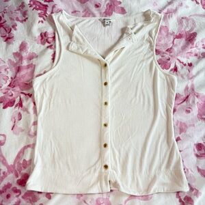Banana Republic white ribbed button up tank